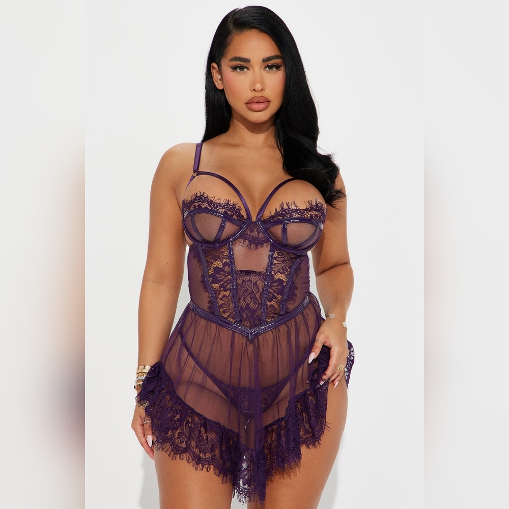 Read My Lips Lace Babydoll Lingerie Sleepwear Very Sexy Set Purple